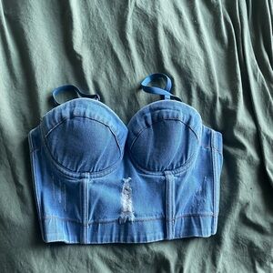 Denim Bustier Adjustable Crop Top